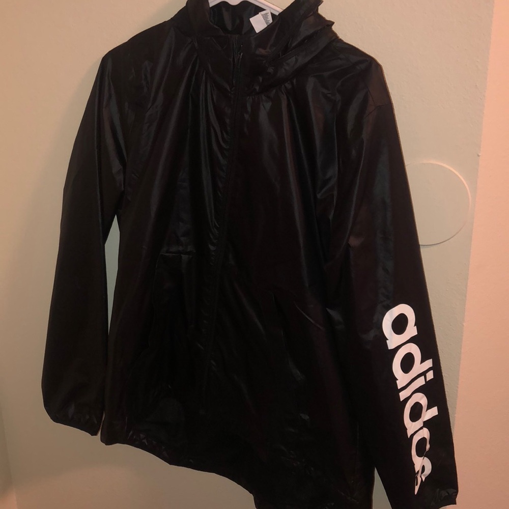 Adidas black zip up rain jacket